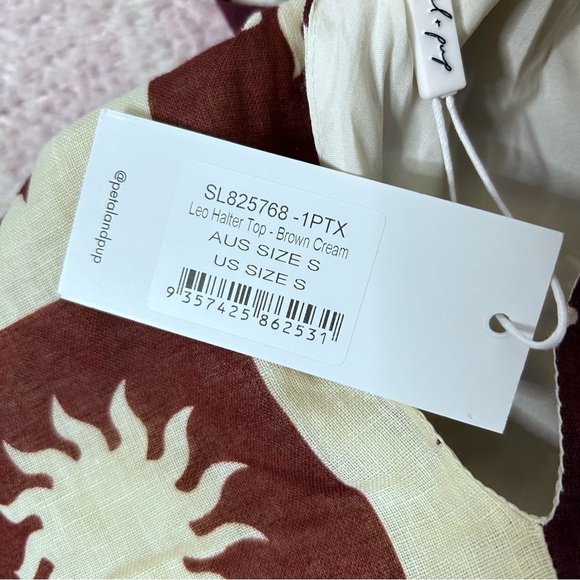 NWT Petal & Pup Cream and Brown Checkered Sun Pattern Halter Top Size Small - Picture 4 of 11